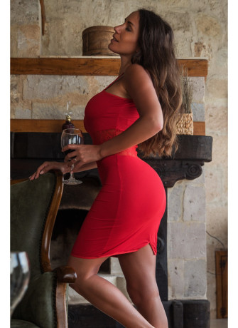 Robe rouge asymétrique avec dentelle Paola - LDR3RED